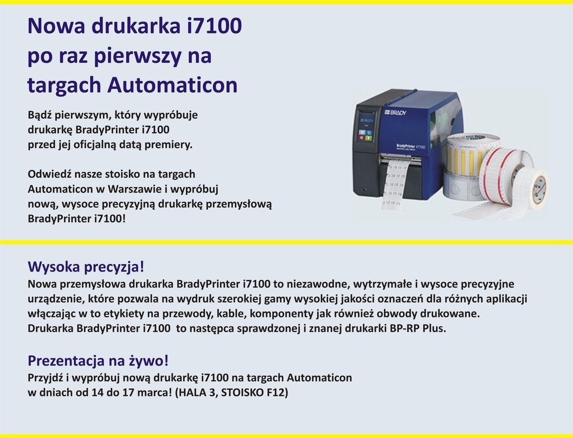 Nowa drukarka BradyPrinter i7100 na targach Automaticon